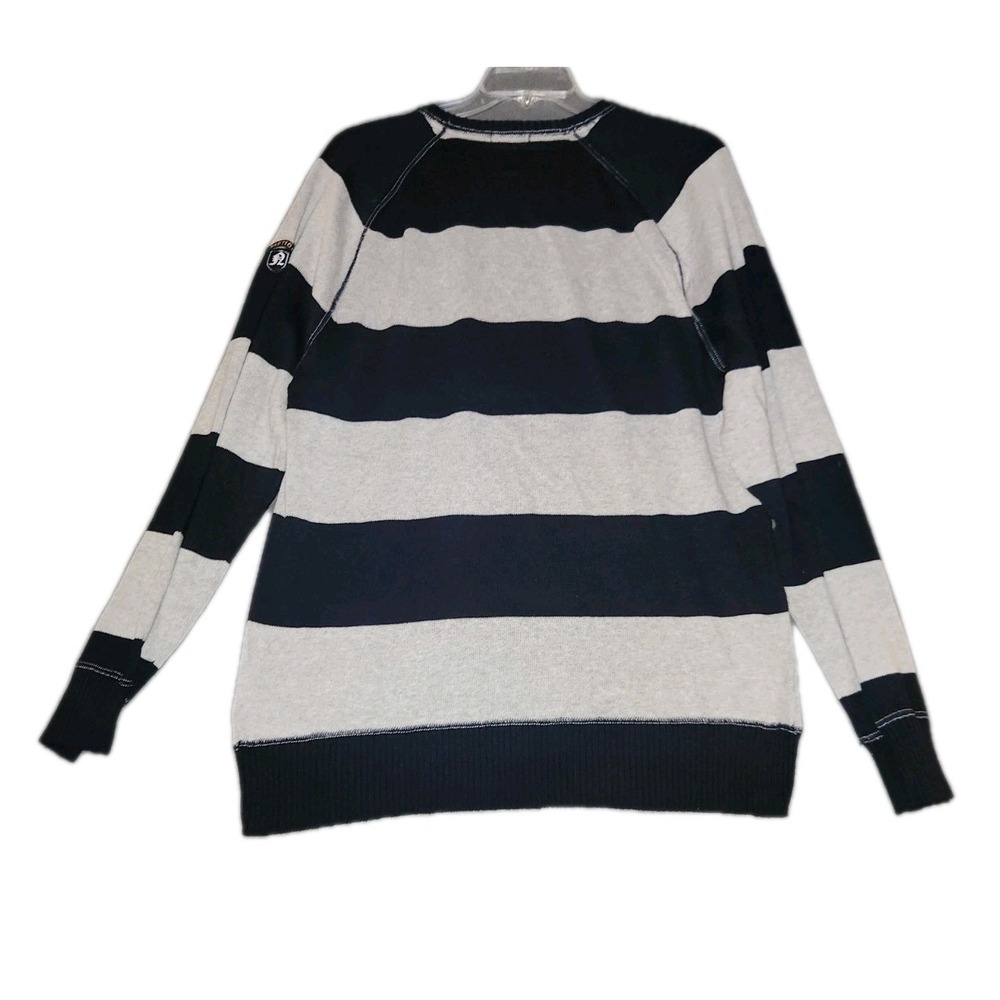 Nautica Jeans Sweater Mens XXL Blue Gray Striped Knit Pullover Cotton Patch Logo - Picture 2 of 9